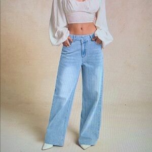Wide Leg Light Blue Jeans - Women